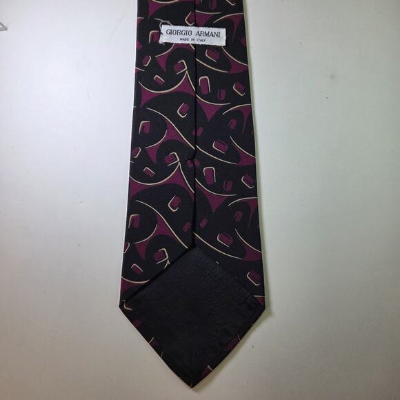 Giorgio Armani Silk Tie Black Purple Tan Geometric Abstract Italy 58x3.25 - Picture 3 of 7